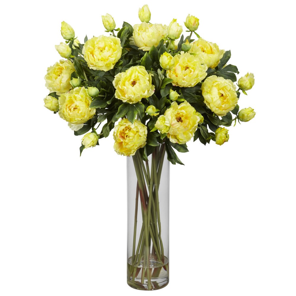 38-Inch Tall Artificial Yellow Peony Silk Flower Arrangement with Vase  