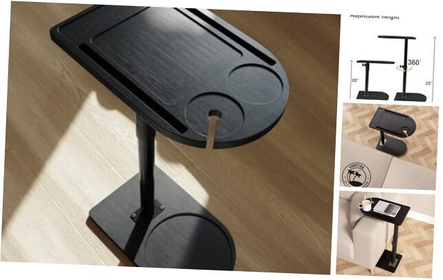 360° Rotatable Sofa Tray Table for Couch Arm - Height Semicircular Black