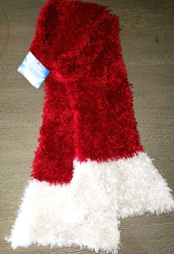 womens RED WHITE WINTER SCARF NEW NWT 54 X 6 inch SANTA WEAR CUTE!