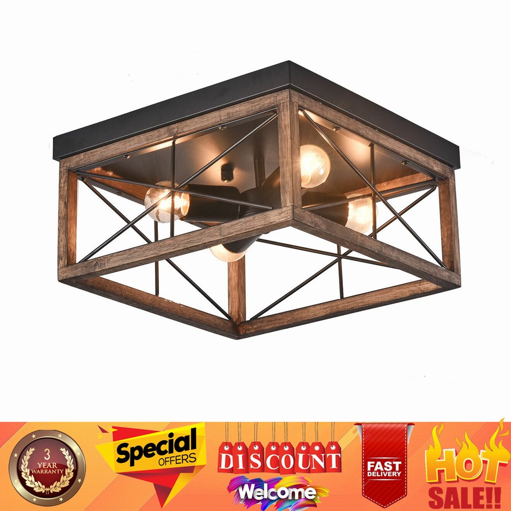 4-Light Farmhouse Flush Mount Light Fixture Rustic Industrial Ceiling Light Fast