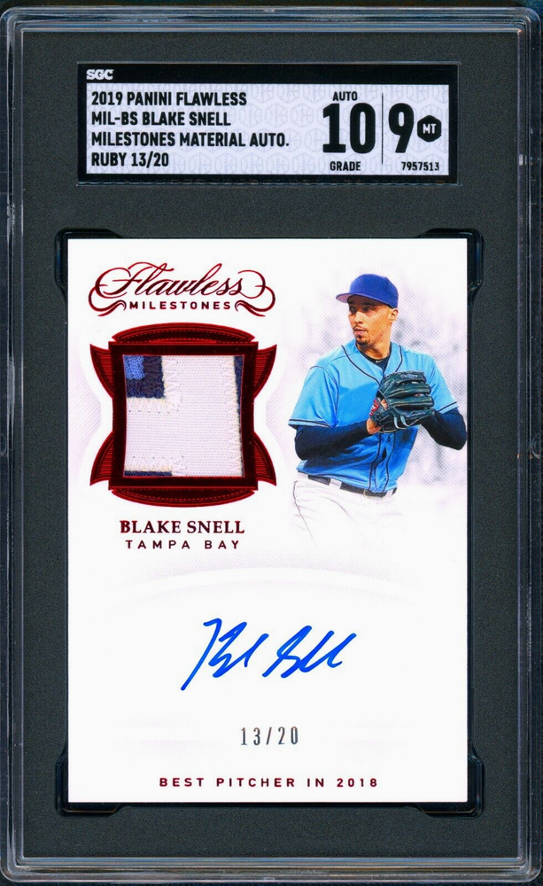 2019 Panini Flawless Blake Snell Ruby Patch Auto /20 SGC 9 Auto 10 Best