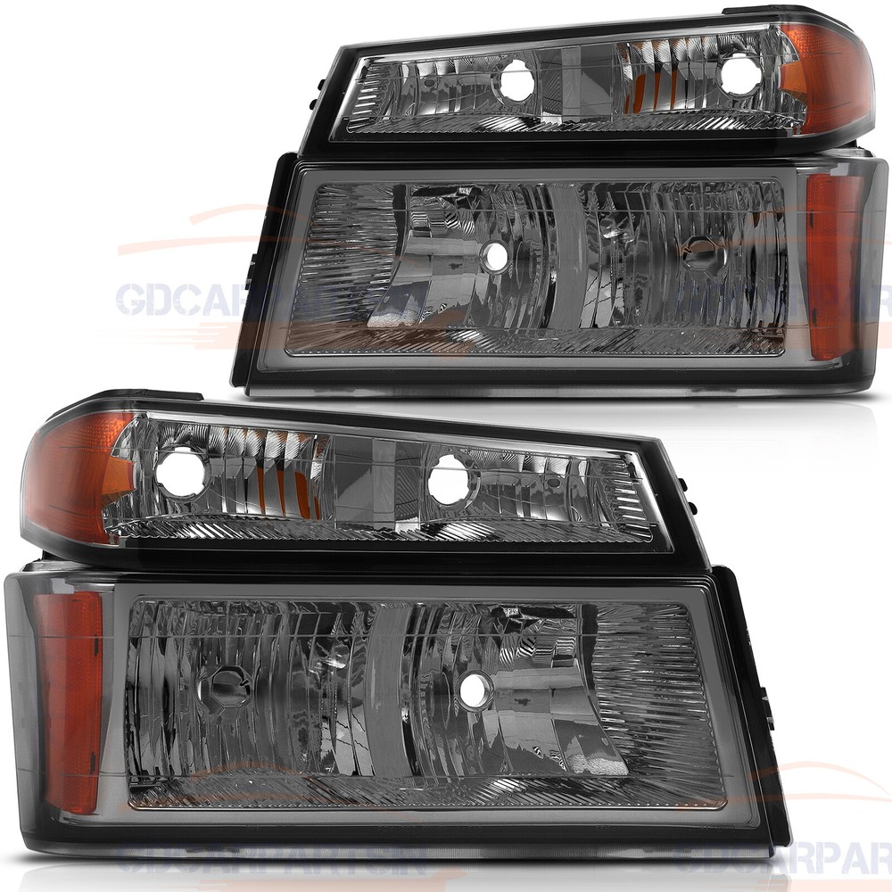 2004-2012 Chevy Colorado Smoke Lens Chrome Headlight Assembly Pair