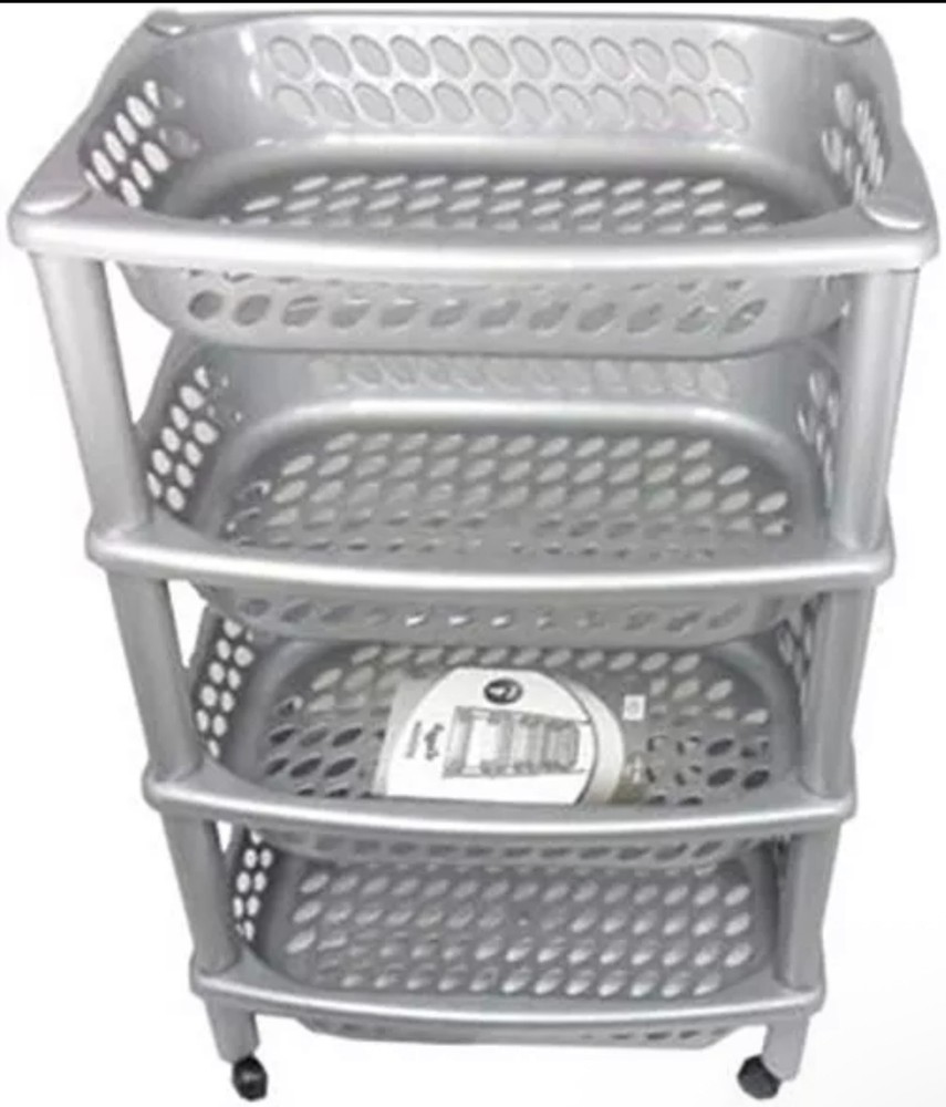 4 Tier Fruit Vegetable Storage Trolley Basket Rack Kitchen Cart with Wheels