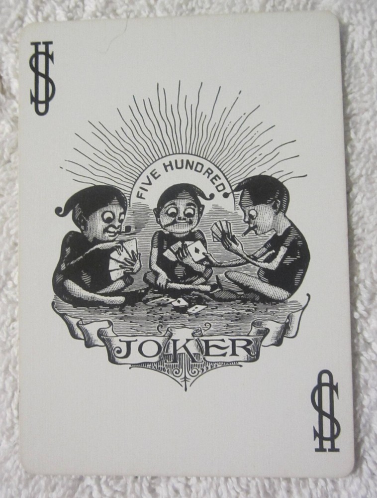 1 Single Playing Card ANTIQUE JOKER FIVE HUNDRED SMOKING ELVES OLD,Dragon back