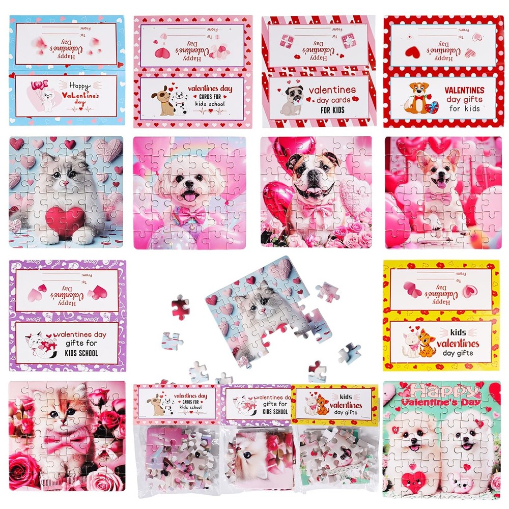 24-Pack Kids Valentine's Day Gifts - Party Favors with Stickers & Toys