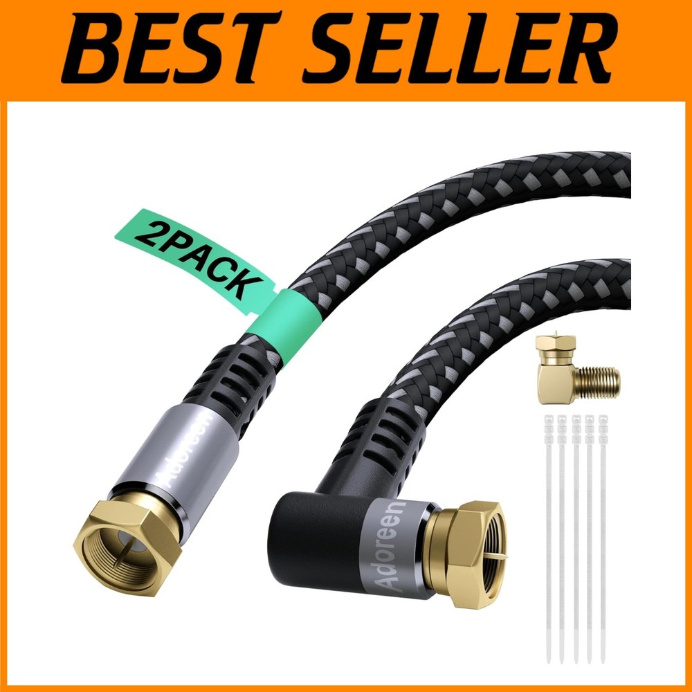 High-Performance 20ft RG6 Coax Cable 2-Pack, Gold-Plated Right Angle Connectors