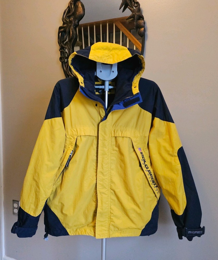 Vintage Polo Sport Ralph Lauren Jacket XL Yellow Spell Out 90s Shell Windbreaker
