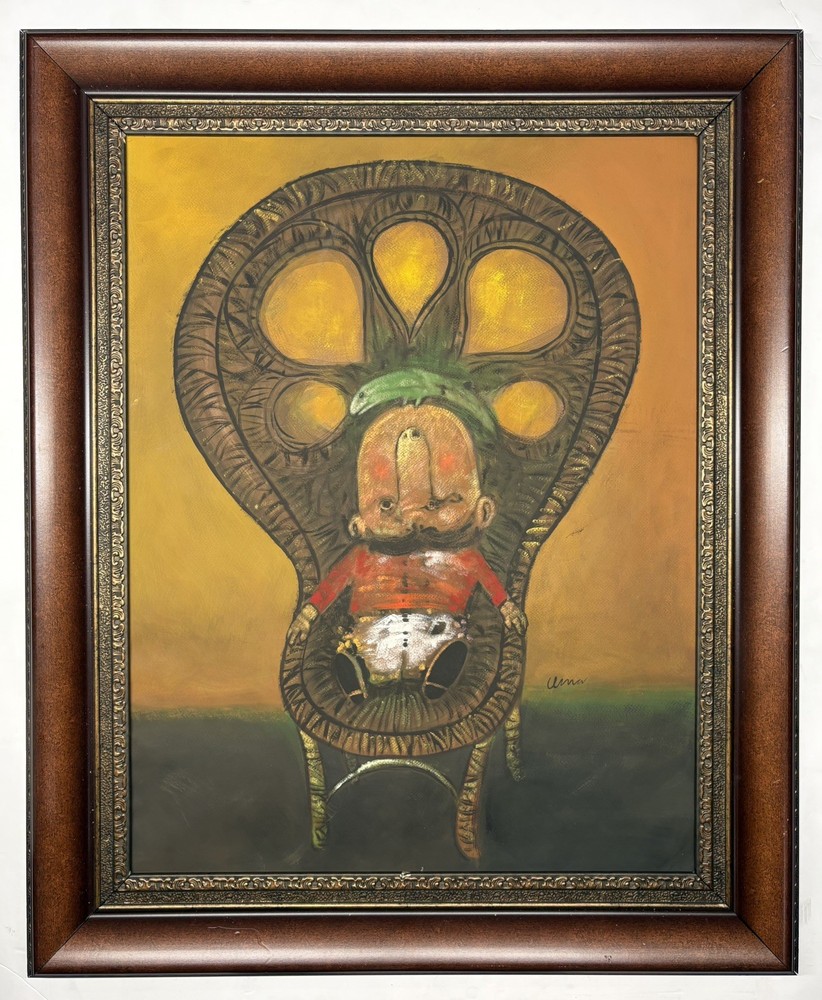 Pedro Pablo Oliva Mixed Media Art. Cuban painter (1949-26) Matted & Framed.