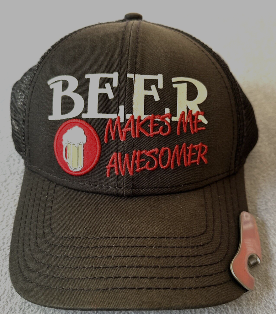 Beer Makes Me Awesomer Bottle Opener Snapback Trucker Hat Cap for Varsity Style