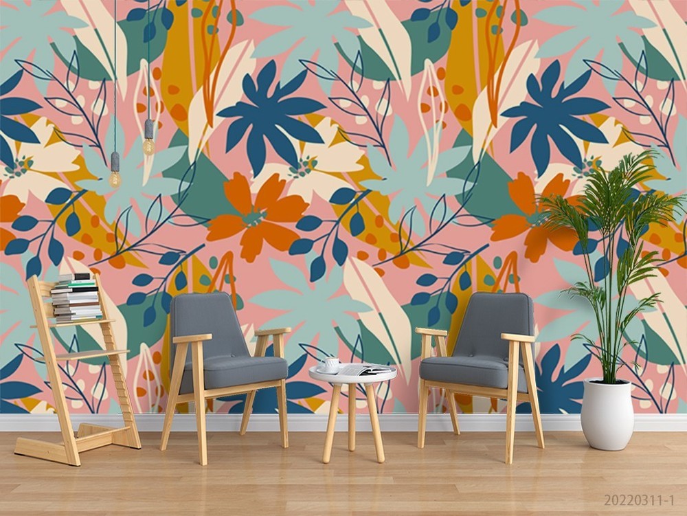 3D Flower Leaves Watercolor Pattern Wall Murals Wallpaper Murals Wall Sticker 3