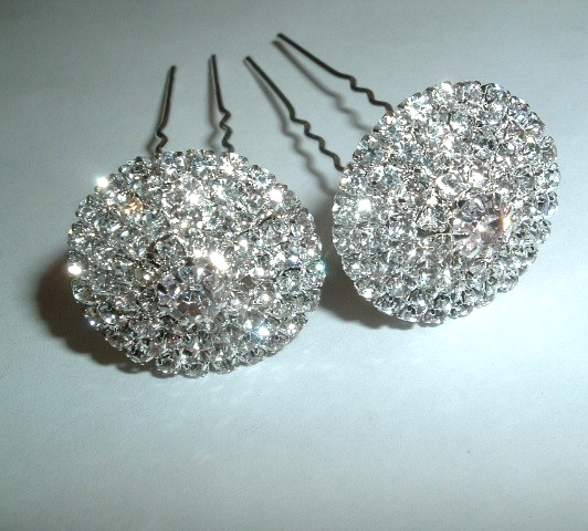 White Rhinestone Silver Bobby Pins 2.5