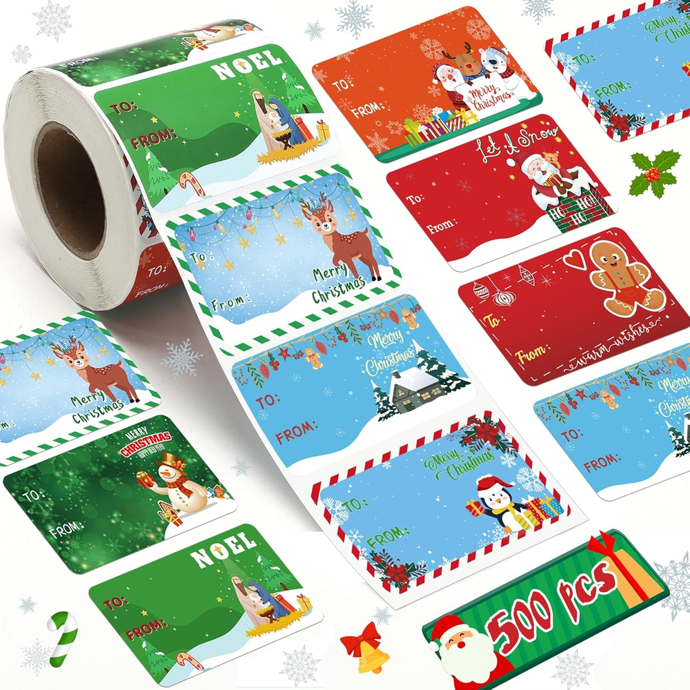 500 PCS Christmas Gift Tags Stickers 8 Style Christmas Gift Labels Stickers Self