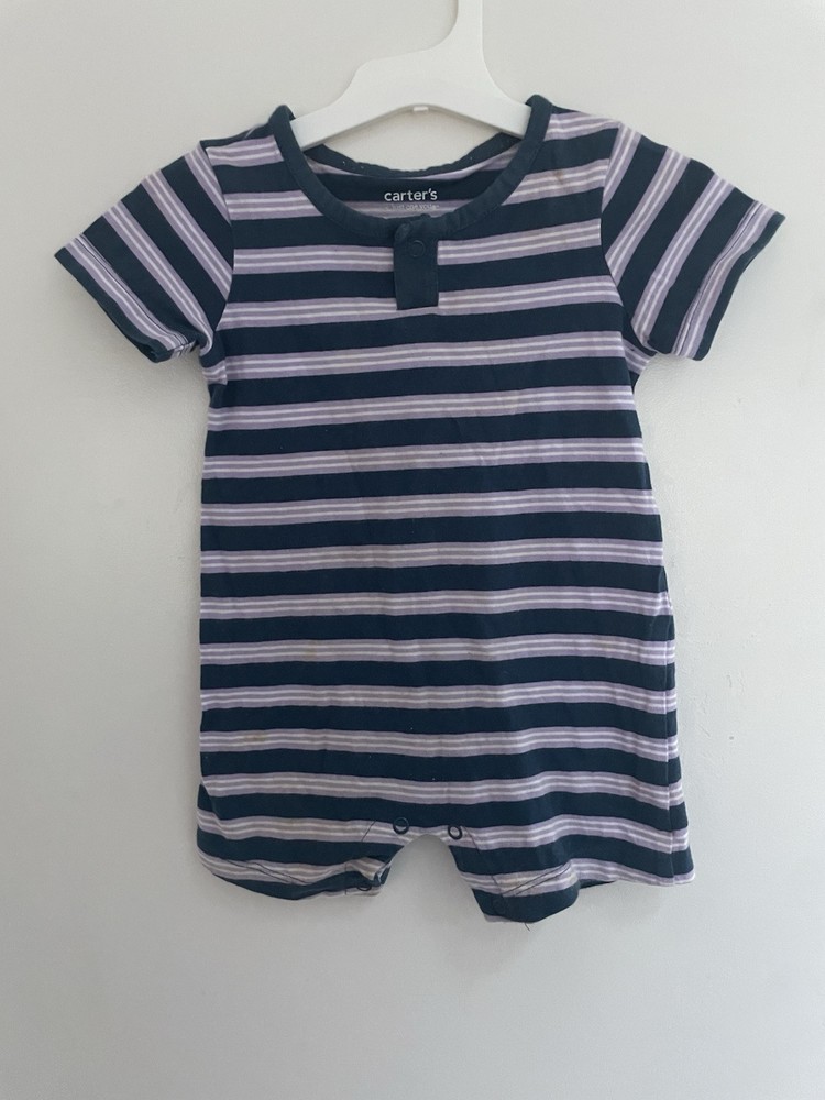 Carter's Baby Boys Girls Striped 100% Cotton Henley Short Sleeve Romper Blue 12M