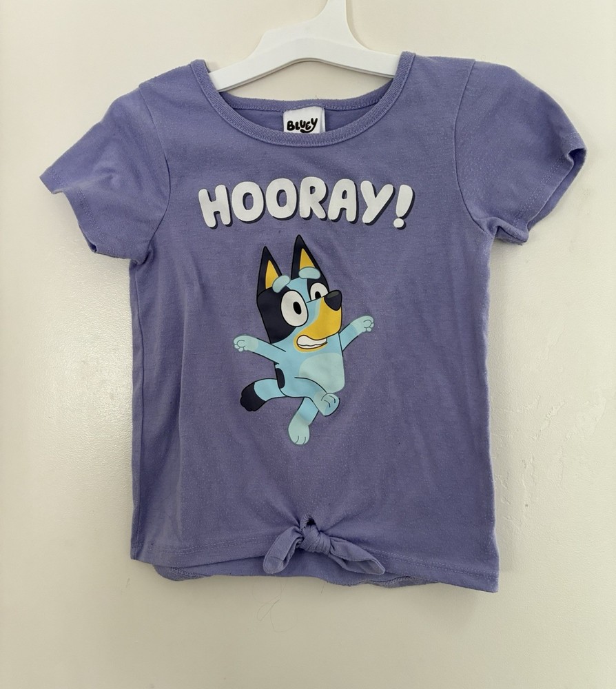 Bluey Kid Girl Hooray! Bluey Graphic Tie Front Short Sleeve Shirt Light Purple 6