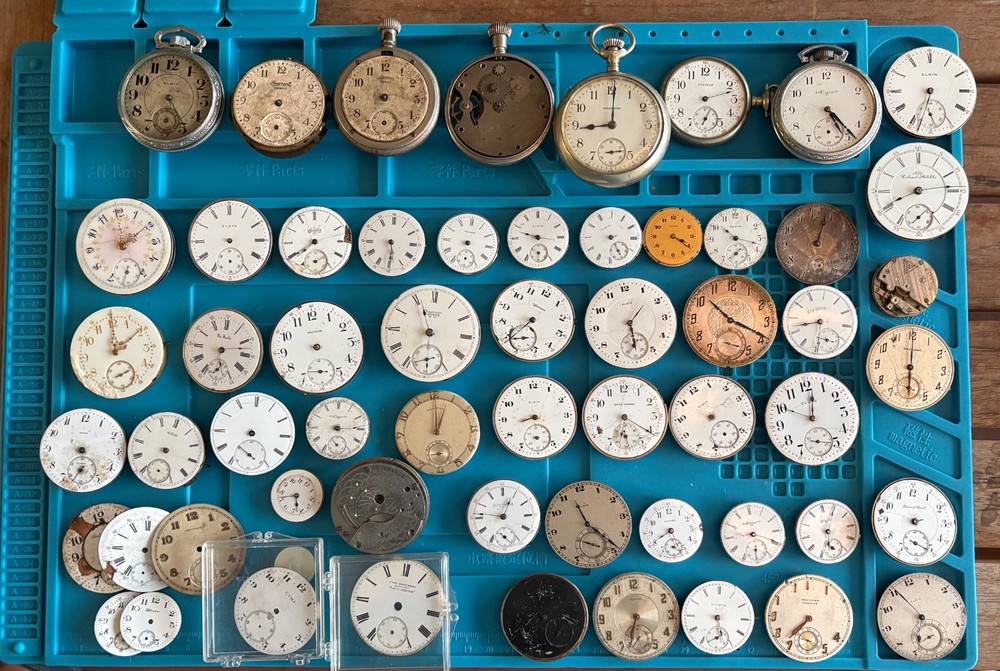 Lot of 51 Pocket Watches and Movements-Elgin-Hamilton-Waltham-Illinois-Silver