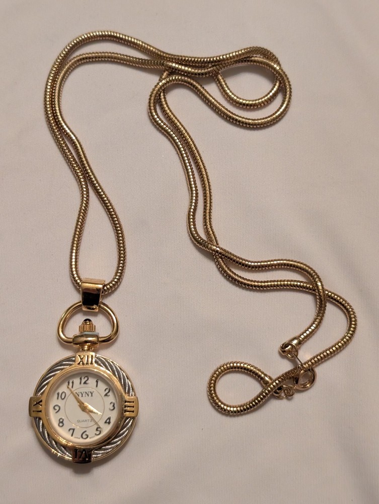 Vintage NYNY Watch Pendant Necklace - Gold Tone See Desc