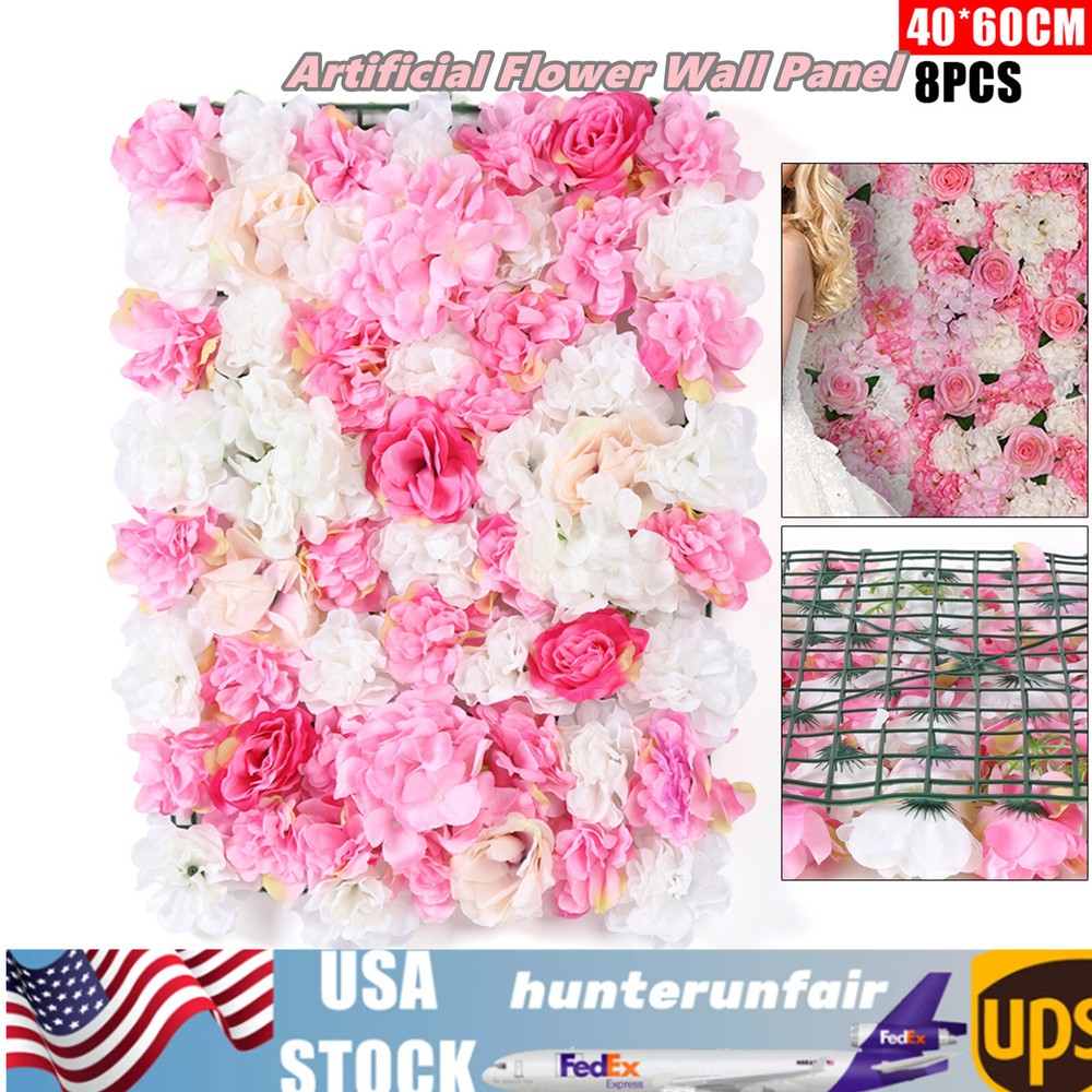 8 PCS Artificial Rose Flower Panels Floral Wall Wedding Party Background Decor