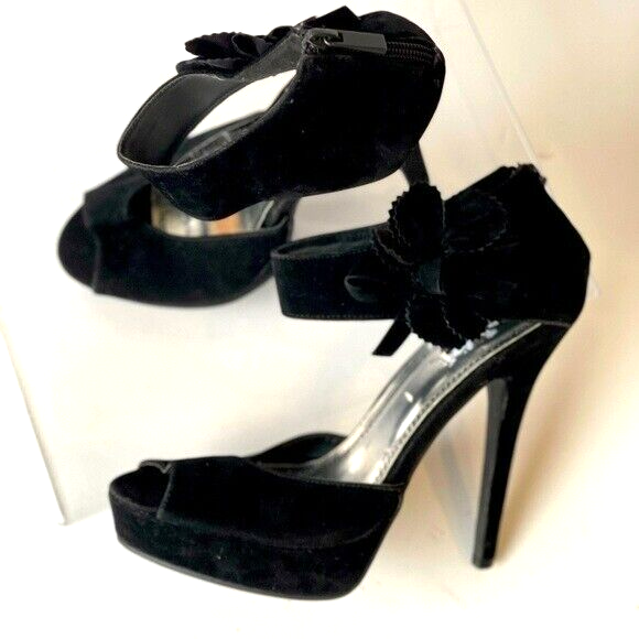 Rouge Helium Black Suede Stiletto Platform Pumps Heels, Sz 9