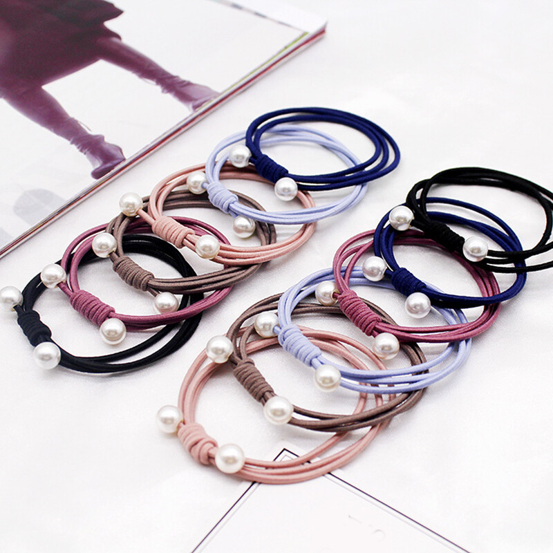 1pc Simple Knotted Pearl Hair Ring Elastic Ponytail Tie Rope Fashion Hairband