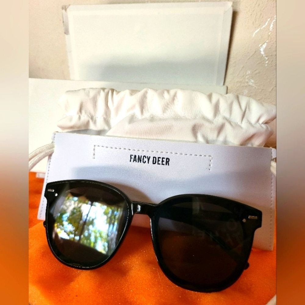 FANCY DEER Acetate Polarized Sunglasses Black Smoke Lens Adjustable Fit
