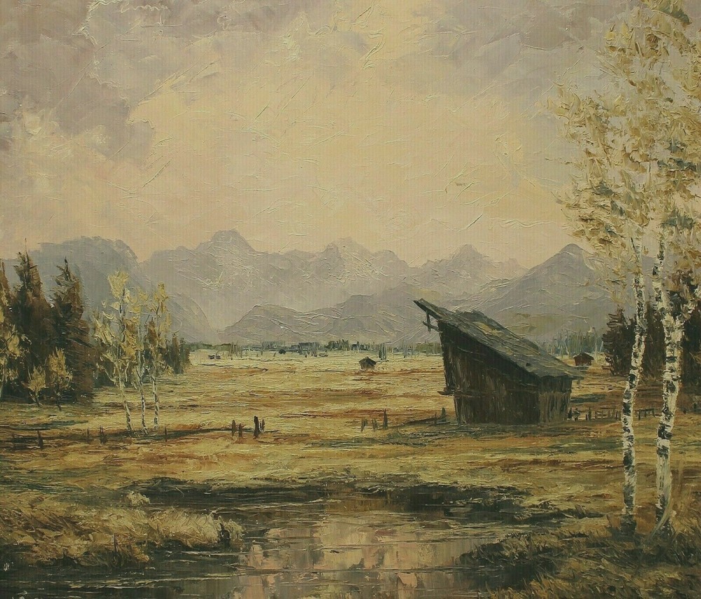 Grab a Signed Pre-Alpine Landscape Moor Painting by U Riedl on Clearance Sale-image