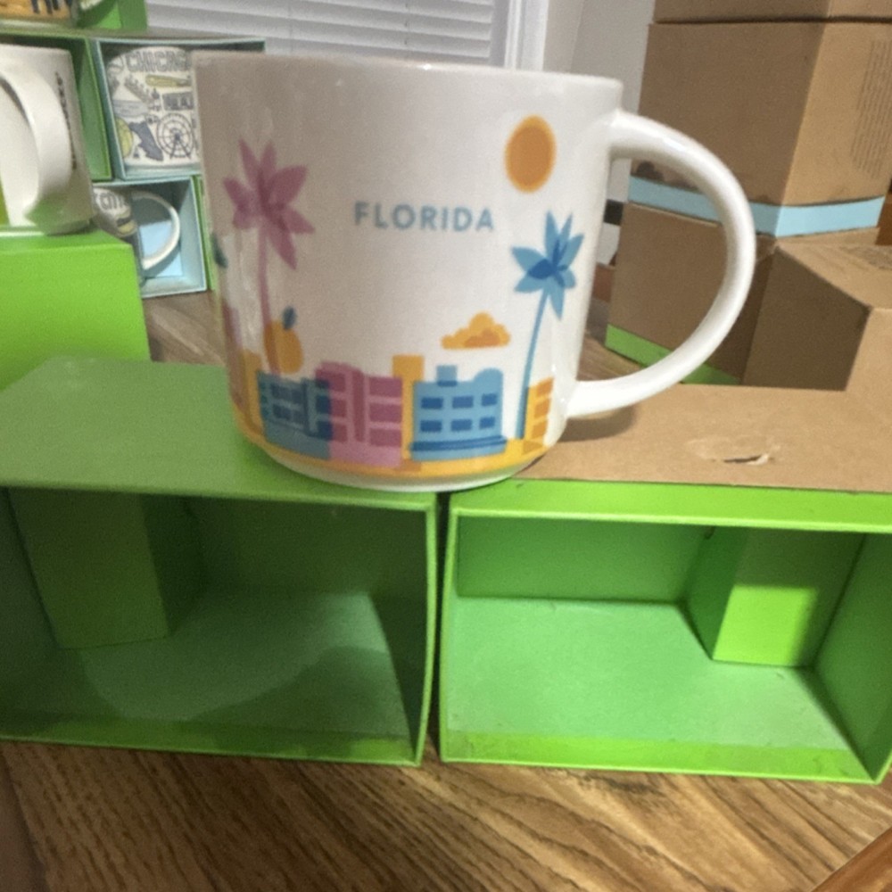 Starbucks You Are Here Collection Florida Mug White Yellow Blue Pink Coffee Tea