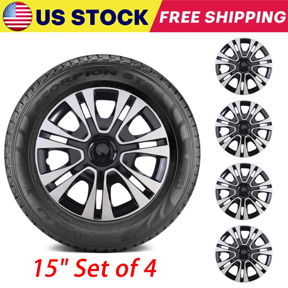 Set of 4 Silver Snap-On Hub Caps for 15-Inch Steel Rims