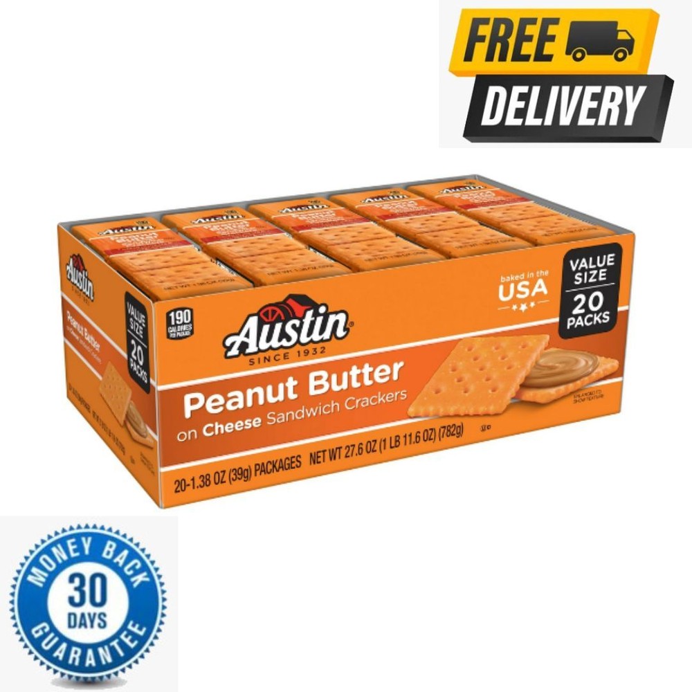 Cheese Sandwich Crackers Peanut Butter, Single Serve Snack Crackers, 20 Count