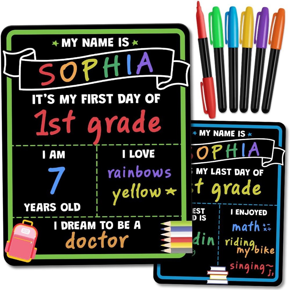 First and Last Day of School Board Sign with Liquid Chalk Markers Pack - Back...