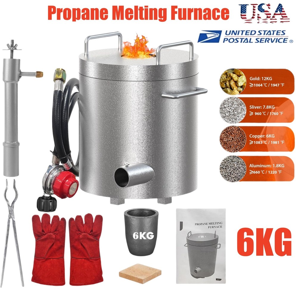 6kg Propane Melting Furnace Foundry for Scrap Metal Recycle Gold Copper Smelter
