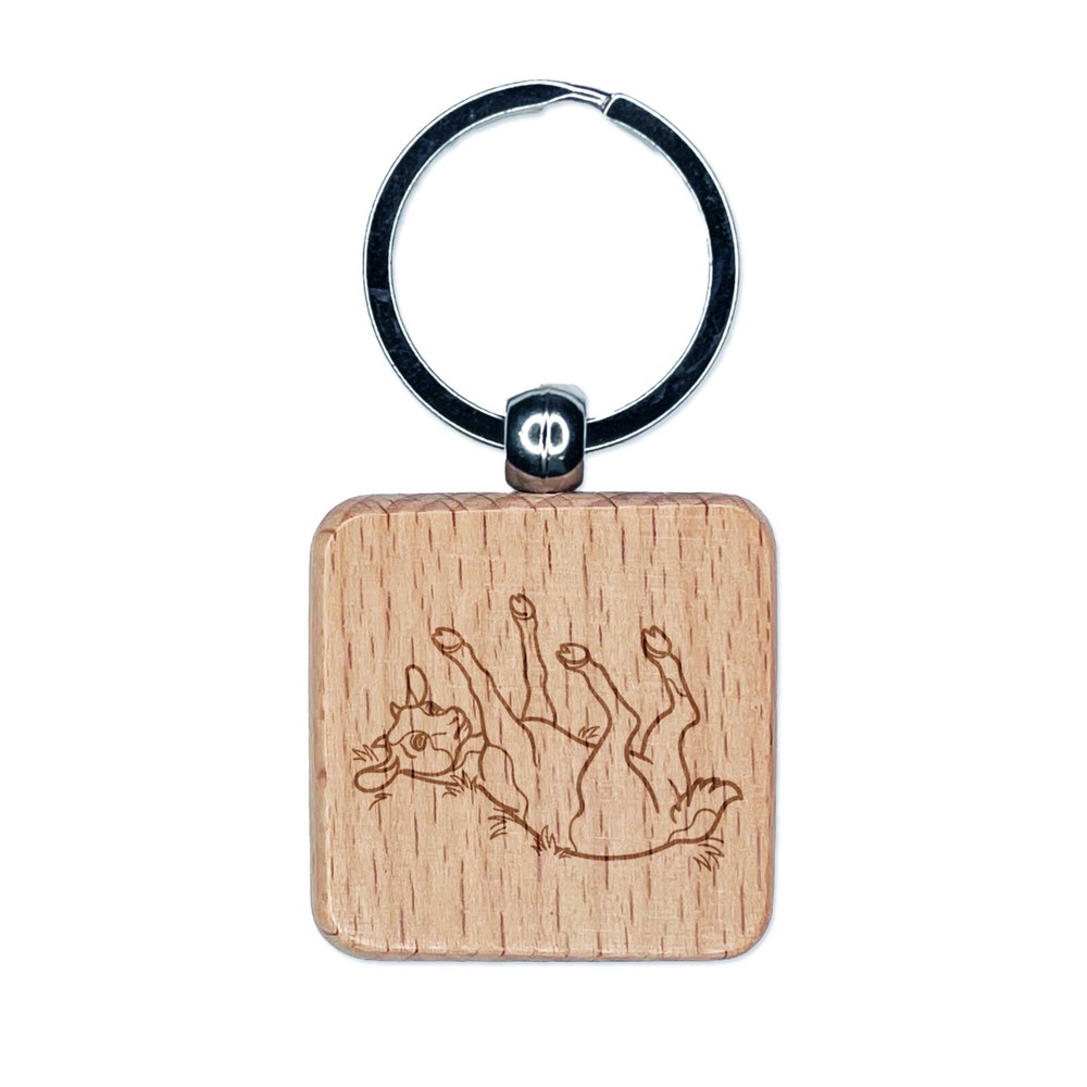 Fainting Goat Wooden Engraved Square Keychain Charm Tag