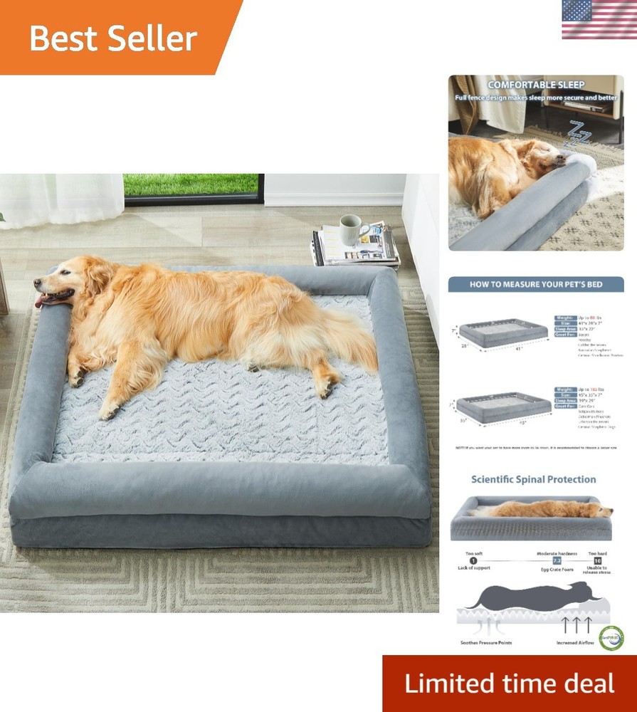 Luxurious Grey Dog Couch – Orthopedic Memory Foam for Ultimate Comfort & Support