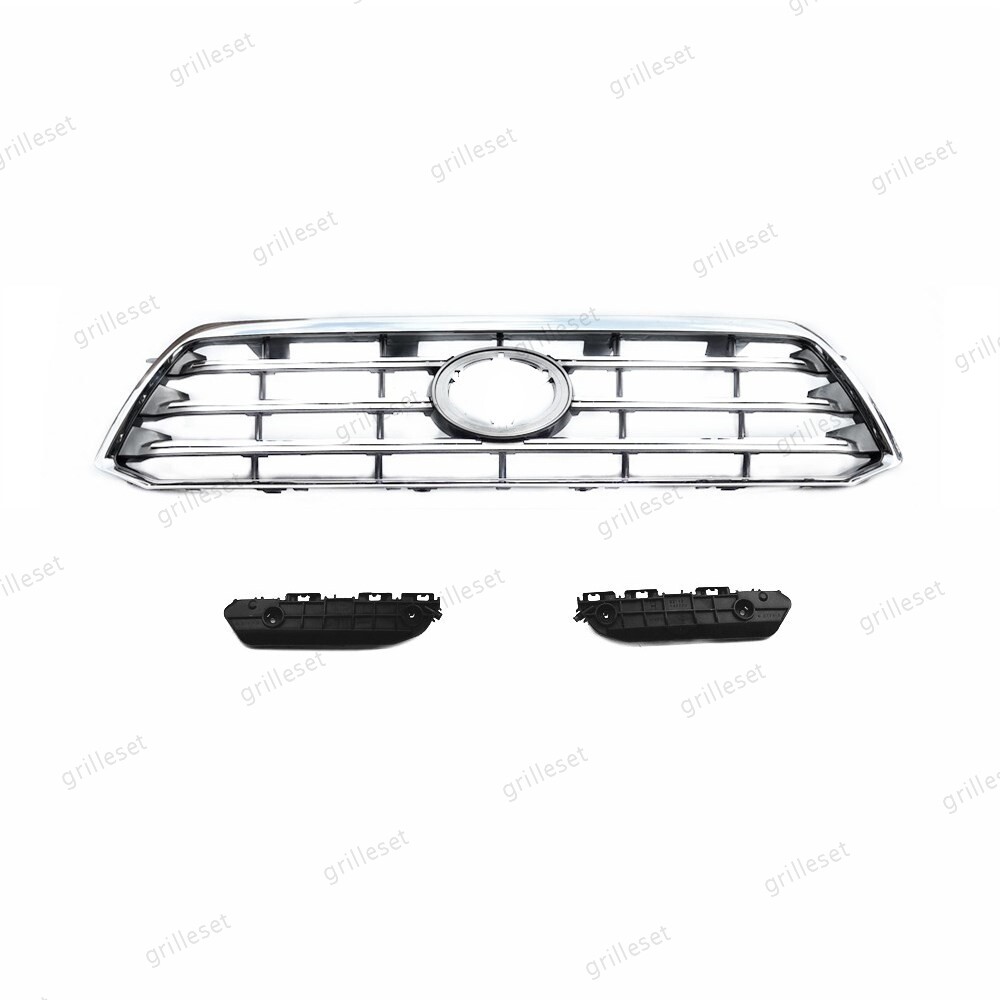For Toyota Highlander 2008-10 Front Upper Chrome Grille & Pair of Bumper Bracket