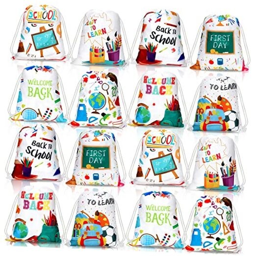 Colorful 16-Pack Classic Drawstring Party Favor Bags for School Events-image