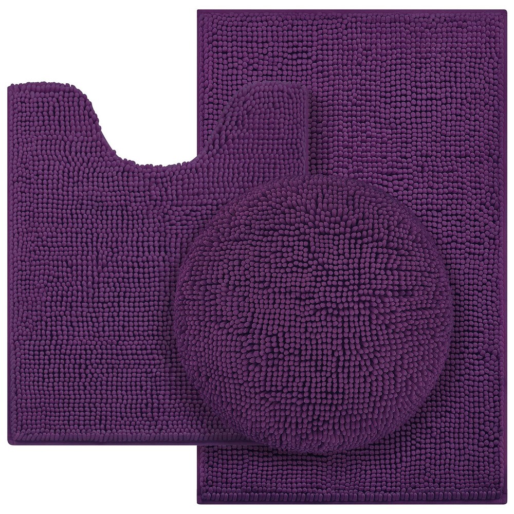 3-Piece Dark Purple Ultra Soft Non-Slip Absorbent Bathroom Rug Set