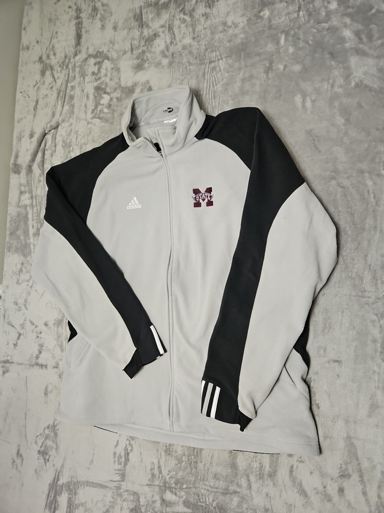 Adidas Mens XL Mississippi State Fleece Full Zip Jacket in Grey and Black