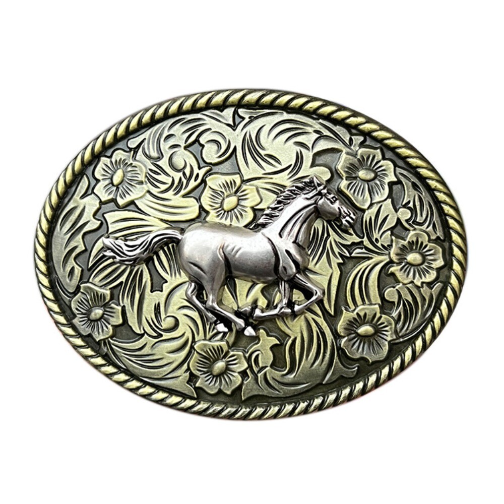 Western Belt Buckle for Men Women Cowboy Rodeo Vintage Style Metal Running Horse