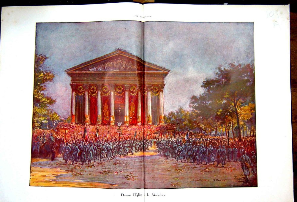 Old Vintage Print Church Madeleine Paris Victory Parade Ww1 Mangin 1927