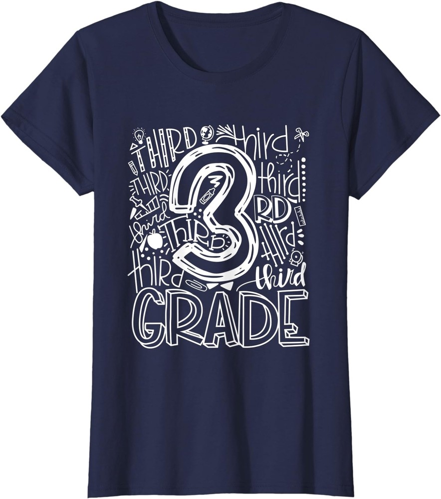 Back To School 3rd Third Grade Typography Gift Ladies' Crewneck T-Shirt-image