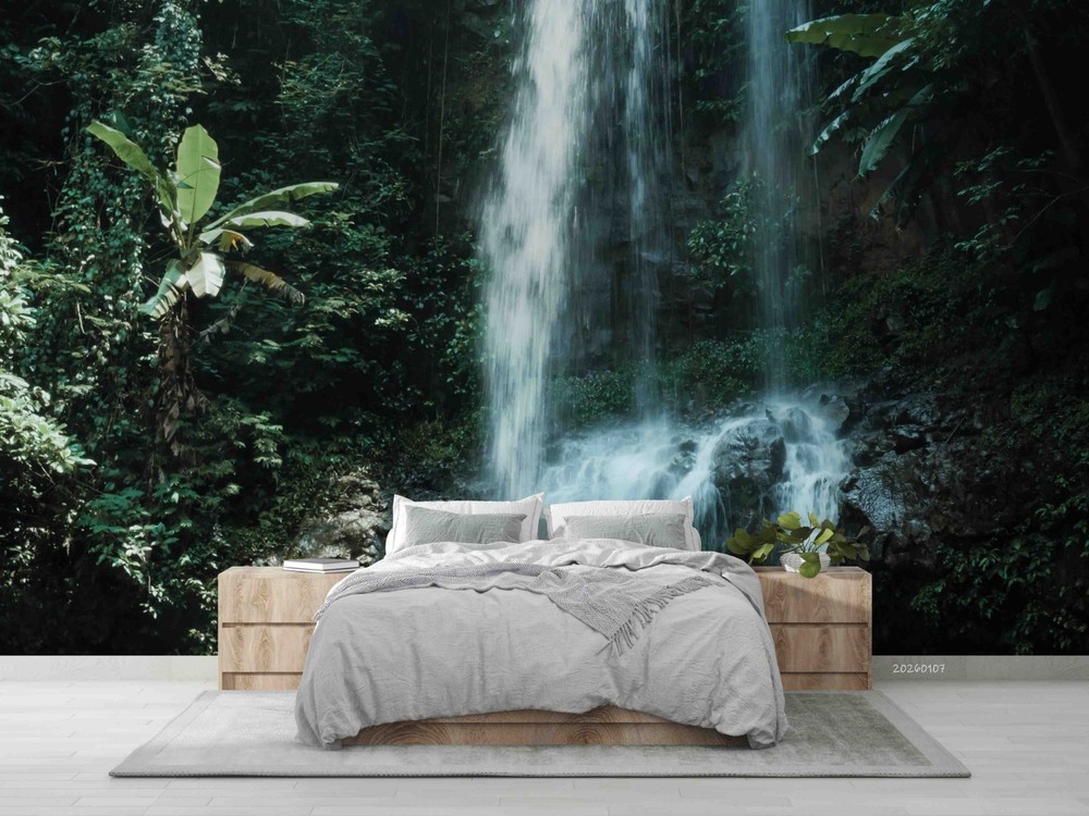 3D Forest Waterfall Landscape Wall Murals Wallpaper Murals Wall Sticker 3