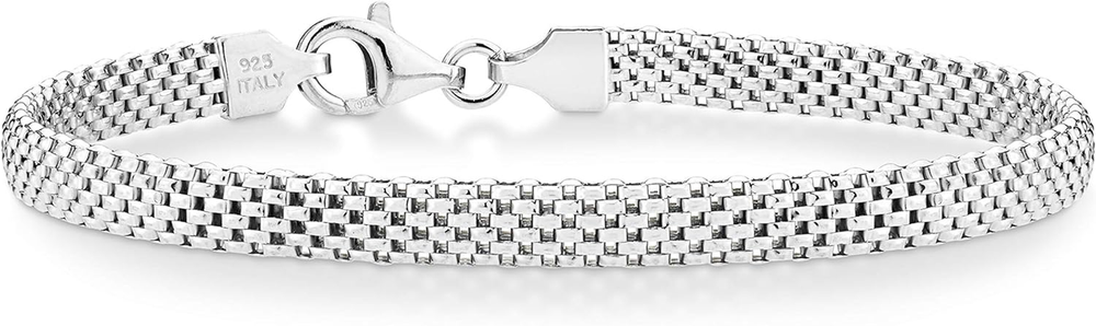 925 Sterling Silver Italian 5Mm Mesh Link Chain Bracelet for Women, Made in Ital