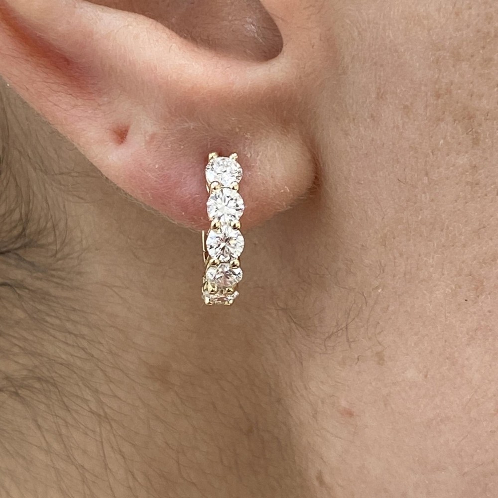 14K Yellow Gold Hoop Earrings 1.4ct Round Labcreated Diamond F/VS Gift for Her
