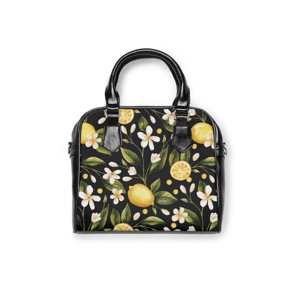 Lemon Floral Shoulder Bag, Citrus Patterned Purse, Yellow Flower Handbag, Summer