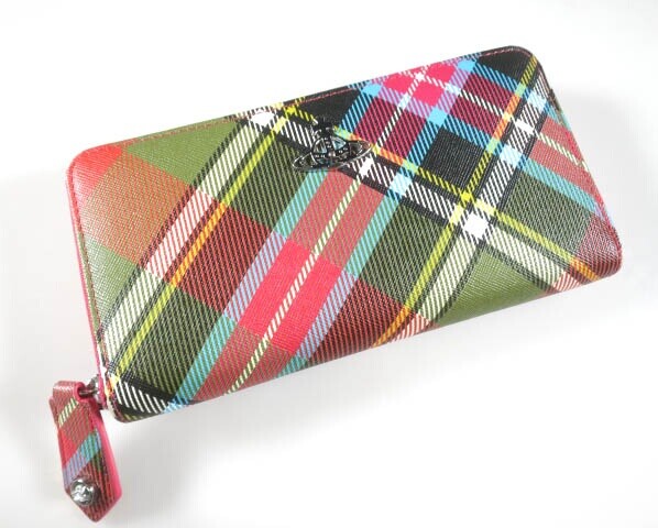Vivienne Westwood Derby Check Long Wallet Multi-Color Round Zipper Used