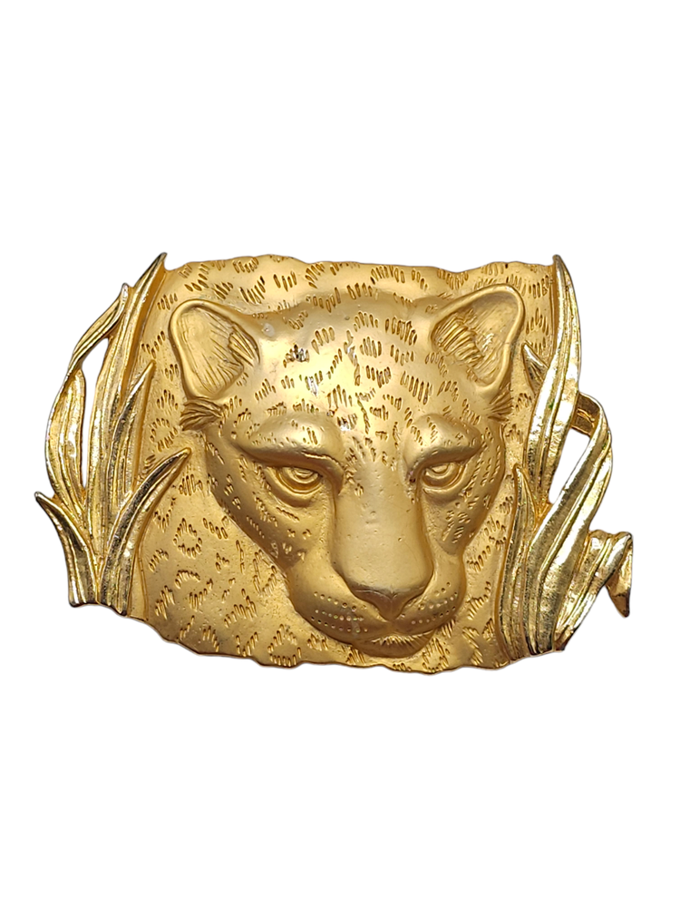Large PARKLANE Tiger Brooch Matte Gold Plated Detailed Signed Vintage Jewelry