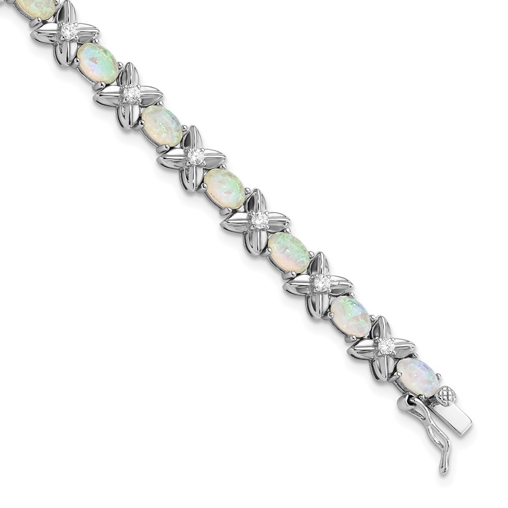 Sterling Silver X and O Cabochon Opal and Cubic Zirconia Bracelet 7.25