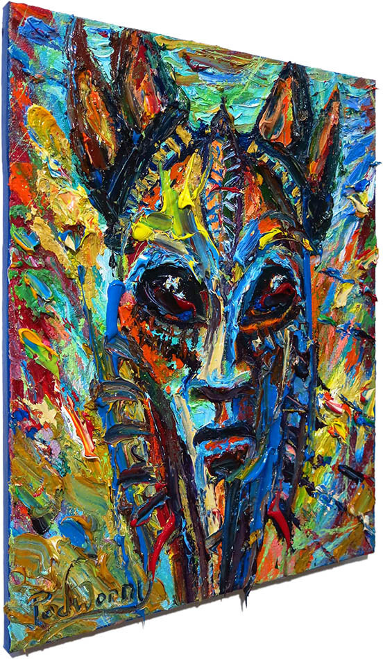 AFRICAN MASK OIL█PAINTING█REALISM ART█SIGNED VINTAGE ORIGINAL█EXPRESSIONIST DECO