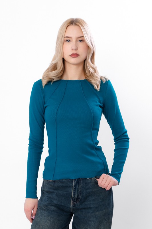 Women's Ribbed Long Sleeve Top – Stretch Fit & Stylish Neckline Detail, Any s...
