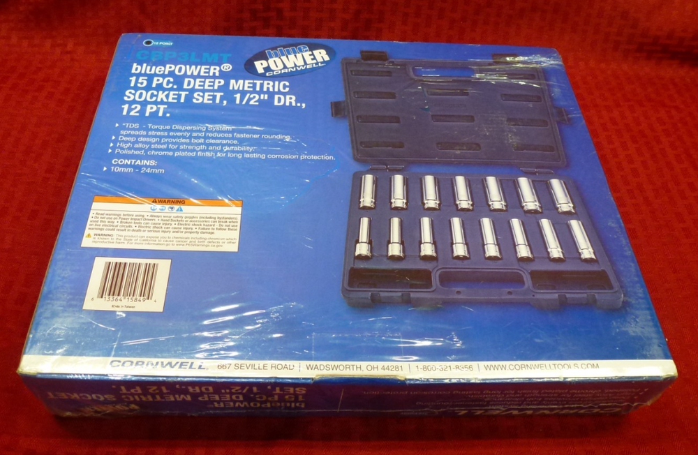 Cornwell Tools BluePower 15-Piece Deep Metric Socket Set ½ Inch Drive