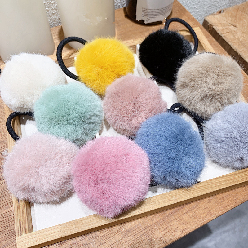 1pcs Plush Hair Rope Imitation Rabbit Fur Elastic Hair Rubber Bands Candy Color